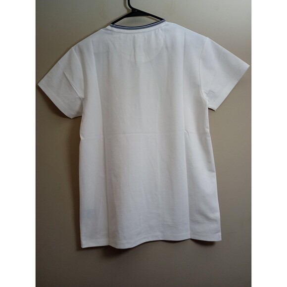 NWT Stone Falcon Crisp White Tee Shirt Navy Blue Border Size Small - Picture 2 of 7